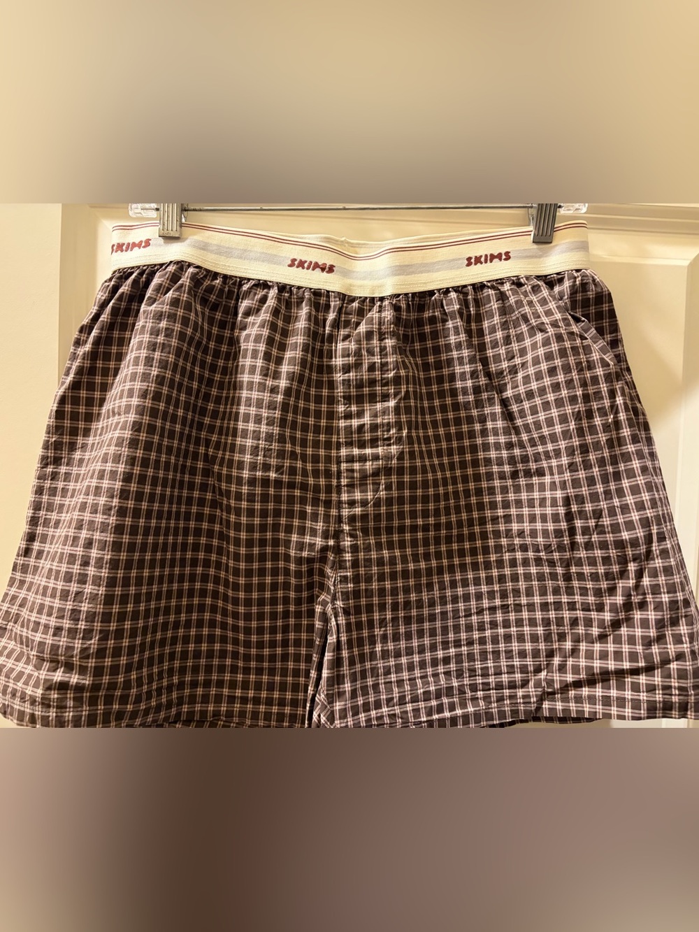 SKIMS Dark Brown Plaid Cotton Boxer Shorts